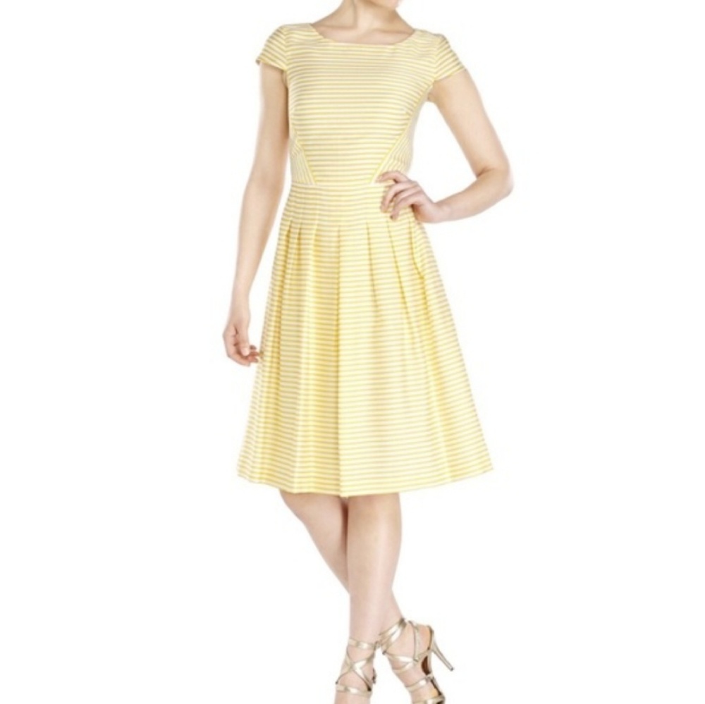 Cap-Sleeve Yellow Striped Fit-and-Flare Dress